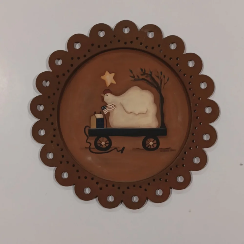 Folkart Metal Scalloped Plates - Chicken Cow Sheep